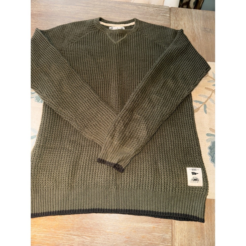 Vans Joel Tudor Collection Mens Green Waffle Knit‎ Crewneck Sweater Size S